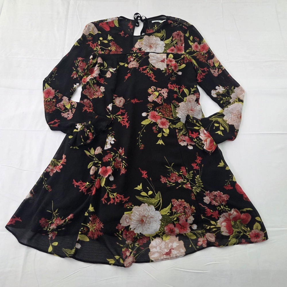 Kimchi Blue Dress Womens Small Black Floral Bell Sleeve Whimsigoth Boho Romantic